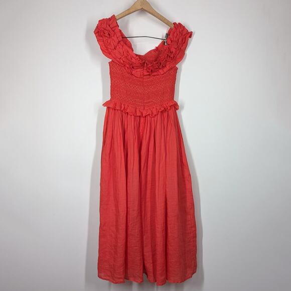 SEA New York Frida Off The Shoulder Smocked Midi Dress Coral Poppy XXS - Picture 5 of 14